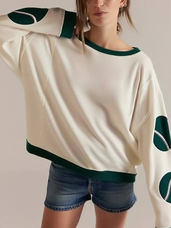 V day heart patch Relaxed fit crewneck long -sleeve shirt