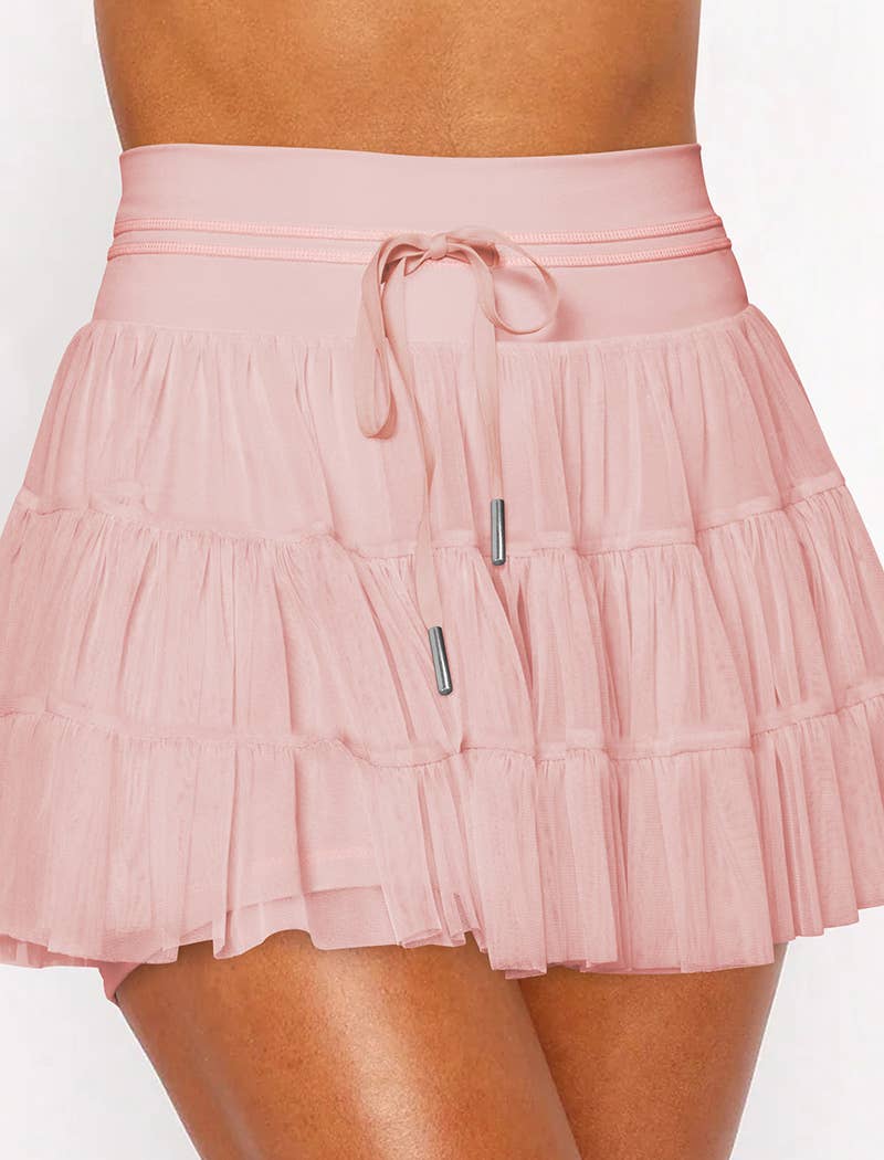 Drawstring Waist Ruffle Tennis Skirt