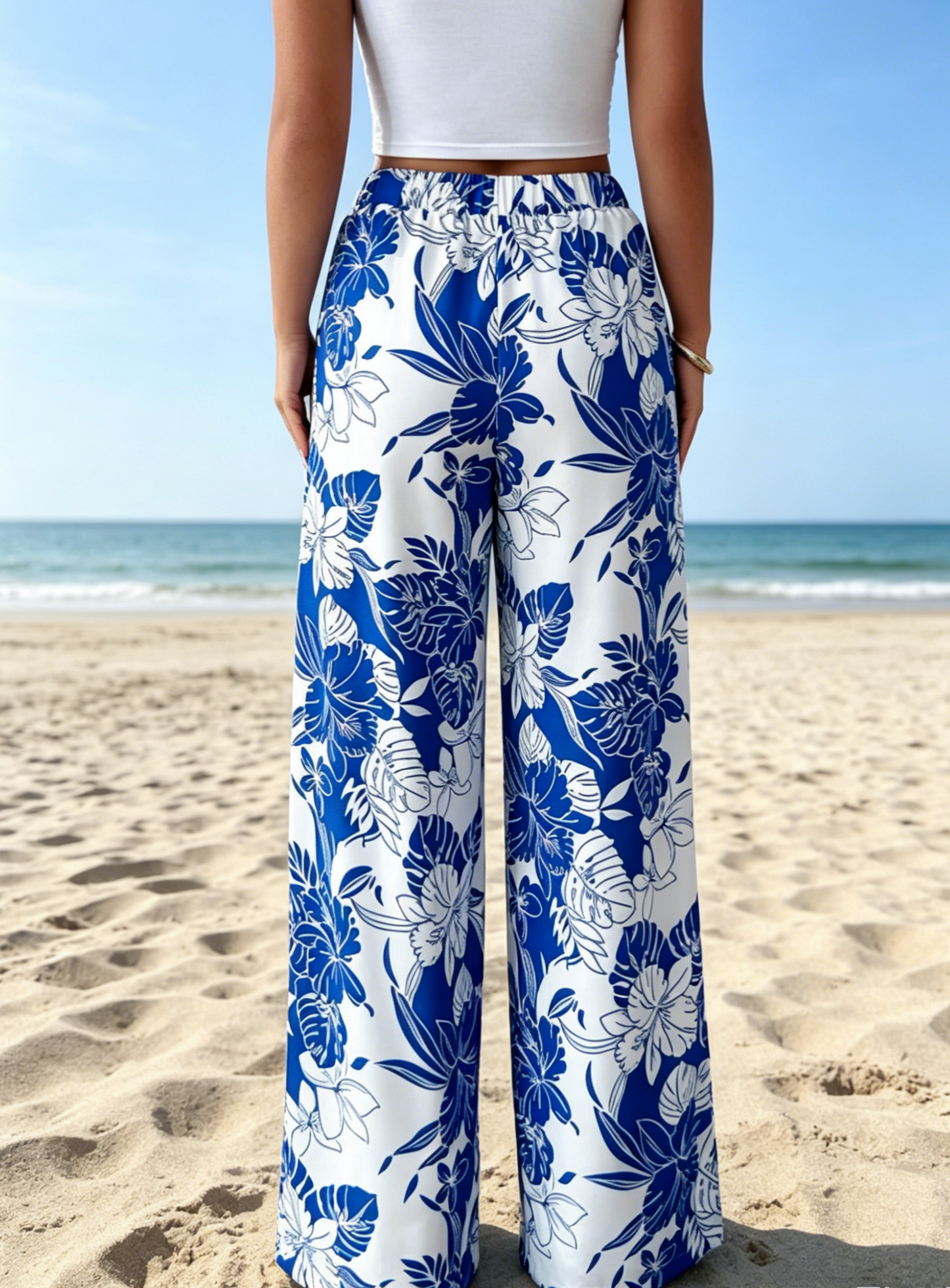 Vacation Trousers Floral Print Wide Leg Pants