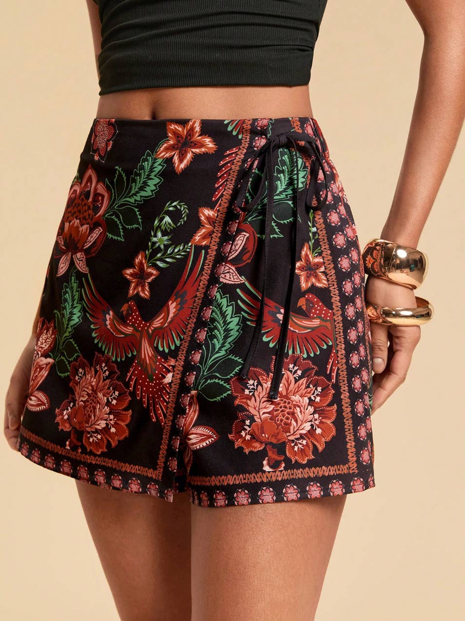 Boho Tropical Floral Casual Beach Shorts With Tie Waist