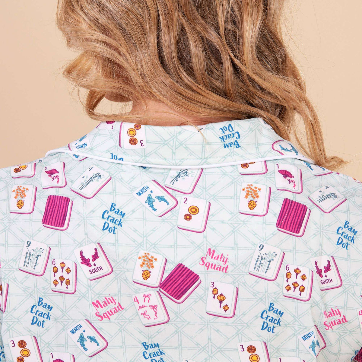 Mahj Squad Pajama Top | Soft Teal Mahjong PJs for Women
