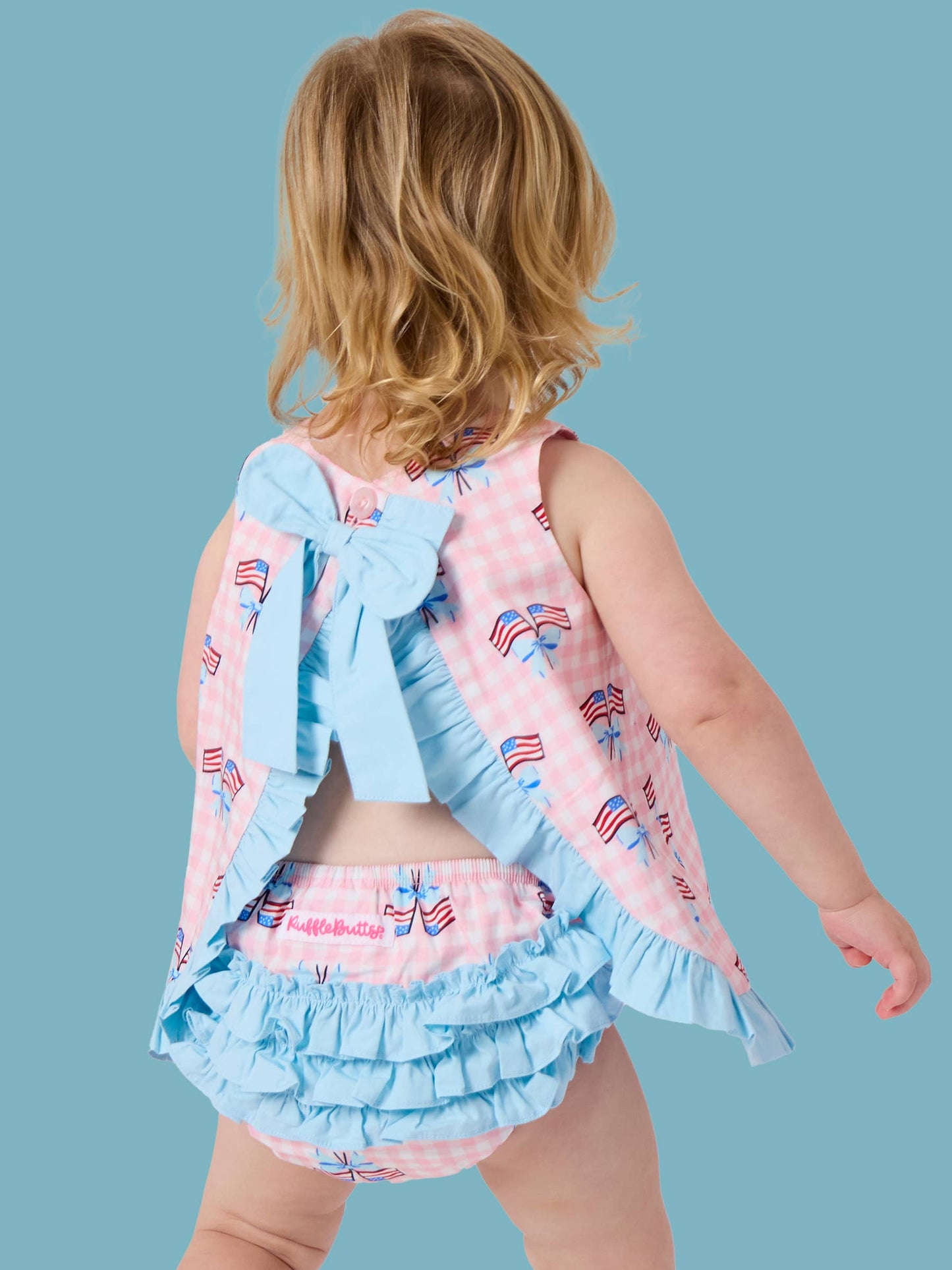 Baby Girls Pink Patriotic Gingham Ruffle Swing Top & Ruffle Bloomer Set