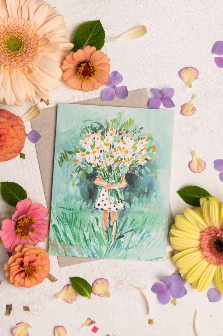 Girl With Bouquet Greeting Card