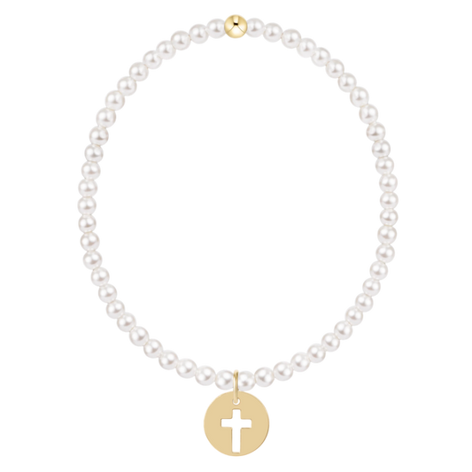 Classic Pearl 3mm Bracelet- Blessed Gold Disc
