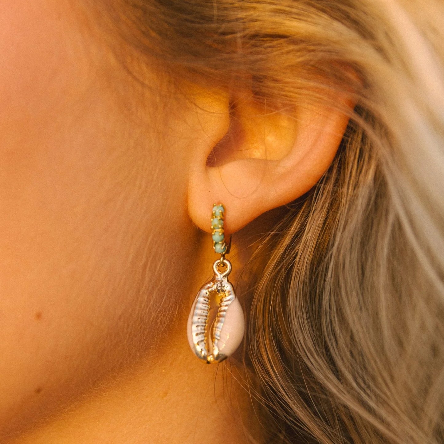 Turquoise Puka Shell Hoops