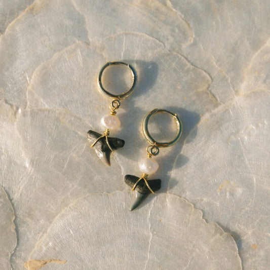 Pearl Shark Tooth Baby Hoop Earrings