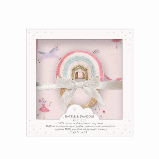 Mon Ami Swaddle & Rattle Gift Set Chateau Magique Pink