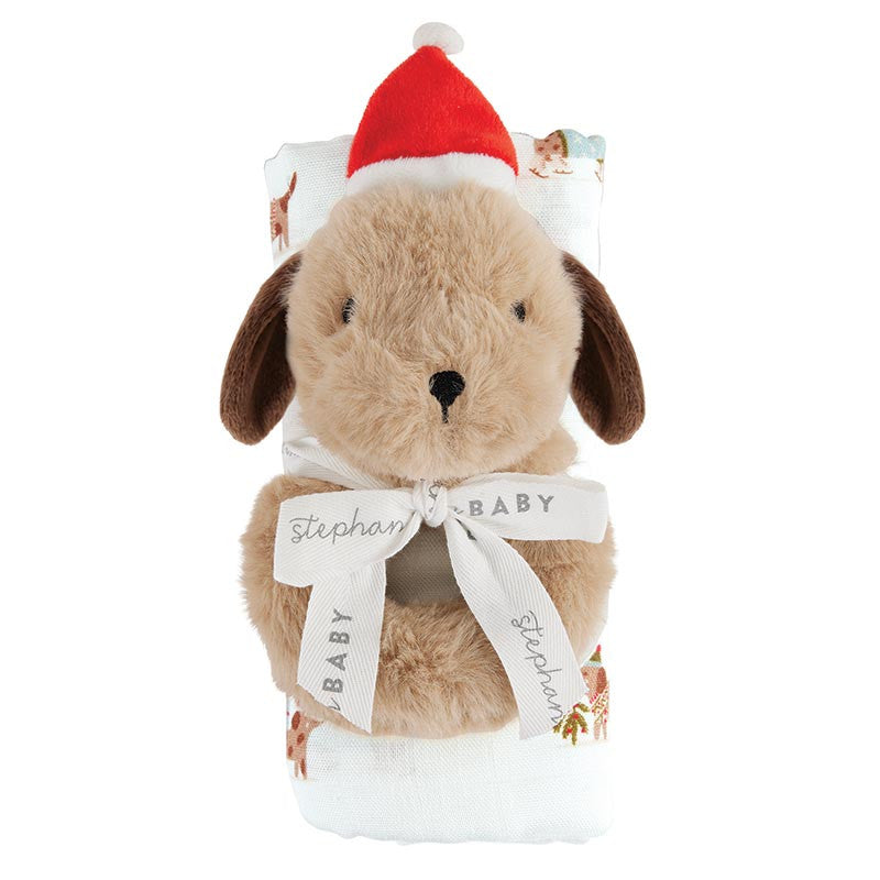 Stephan Baby Holiday Dog Swaddle Rattle Set