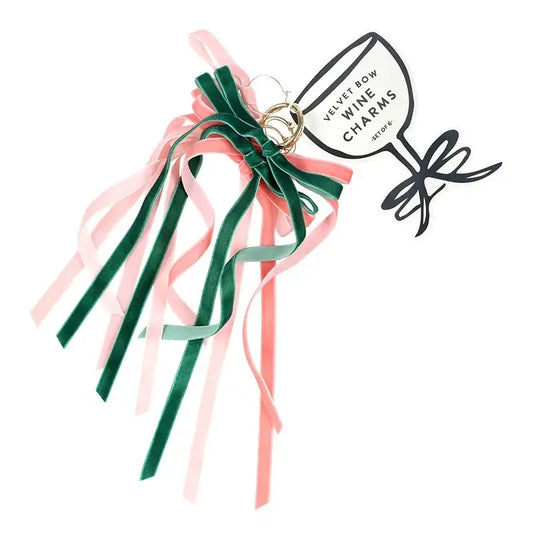 Mahjong Velvet Bow Wine Charms - Set of 6