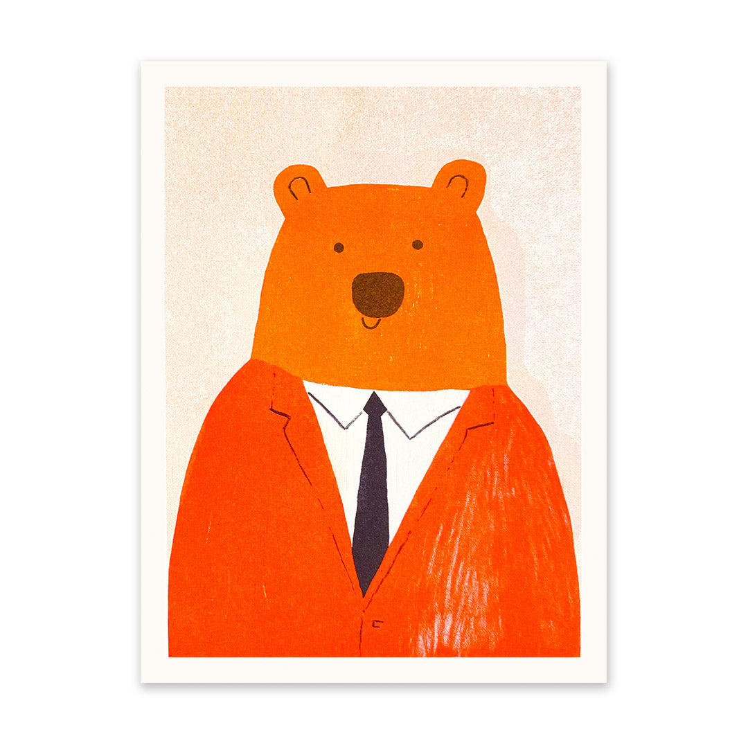 Bear in Suit Riso Print (8x6)