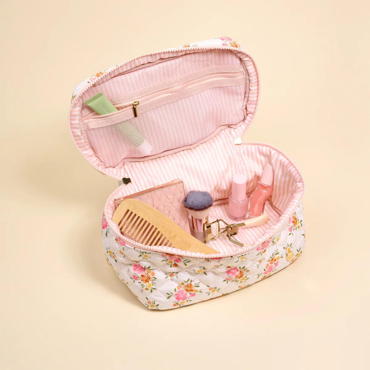 Glam & Go Quilted Cosmetic Bag-Endless Daydream Cream