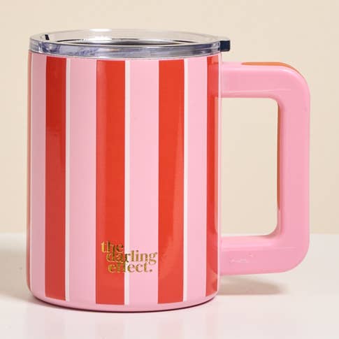 14 oz Insulated Mug-Sicily Stripes Pink