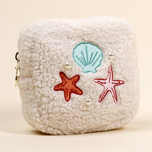 Square Teddy Pouch - Seashells & Pearls