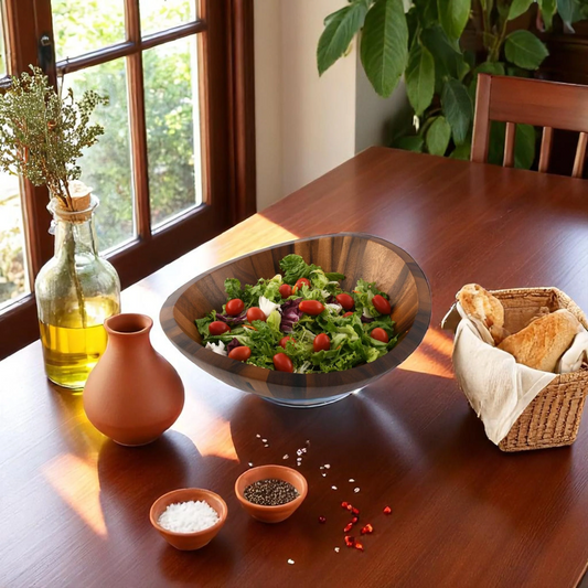 Munich Pattern Large 11” Acacia Wood Salad Bowl