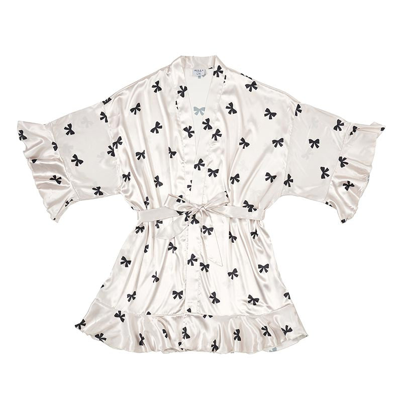 Ruffled Satin Robe Black Bows Adult S/M