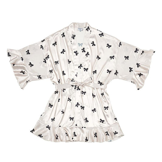 Ruffled Satin Robe Black Bows Adult S/M