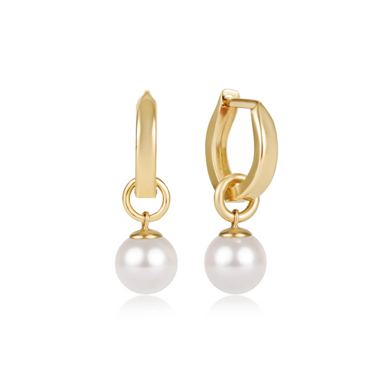 Huggie Gold 0.5” Hoop- Classic Pearl 8mm Charm