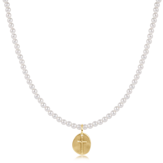 17" Choker Beaded - Classic Pearl 3mm - Inspire Small Gold Disc