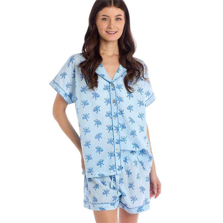 Happy Monkey Blue Shorts PJ Set