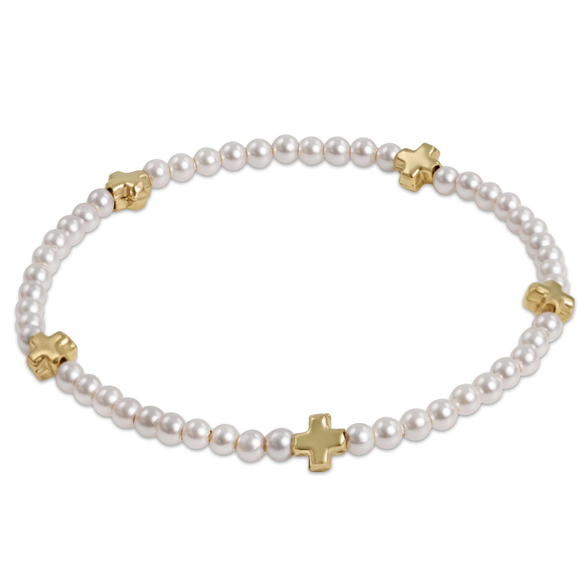 egirl Signature Cross Small 3mm Pearl Bracelet- Gold