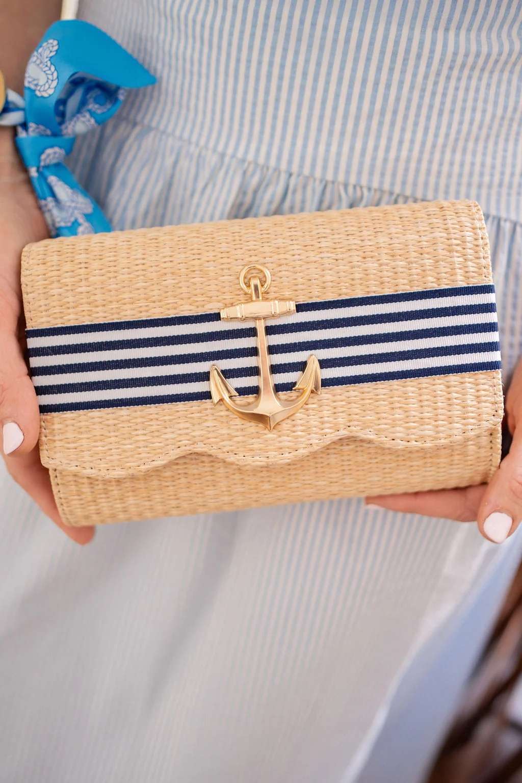 Ruby Straw Scalloped Navy Candy Band with Charm