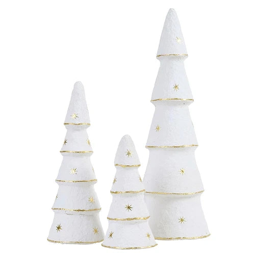 White & Gold Star Paper-Mâché Trees - Set of 3