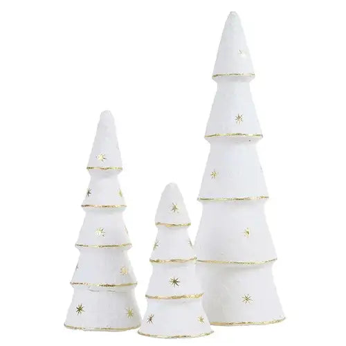White & Gold Star Paper-Mâché Trees - Set of 3