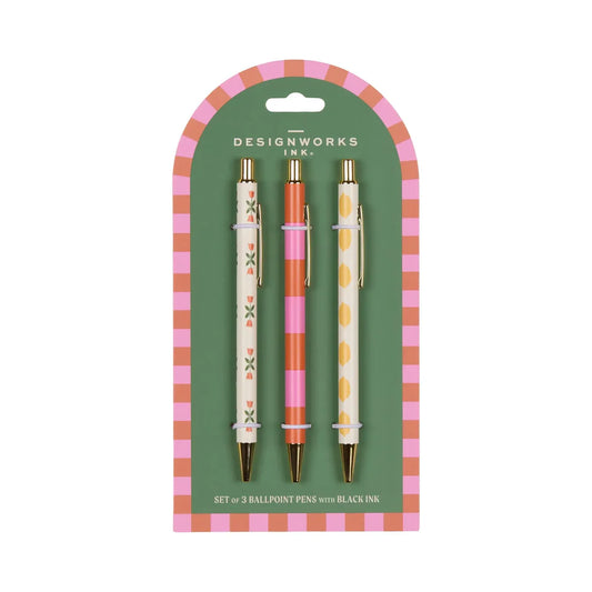 A Dopo Set of 3 Pens- Flower, Stripe, Lemon