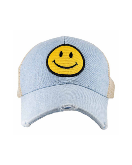 Yellow Happy Face Trucker Denim Hat