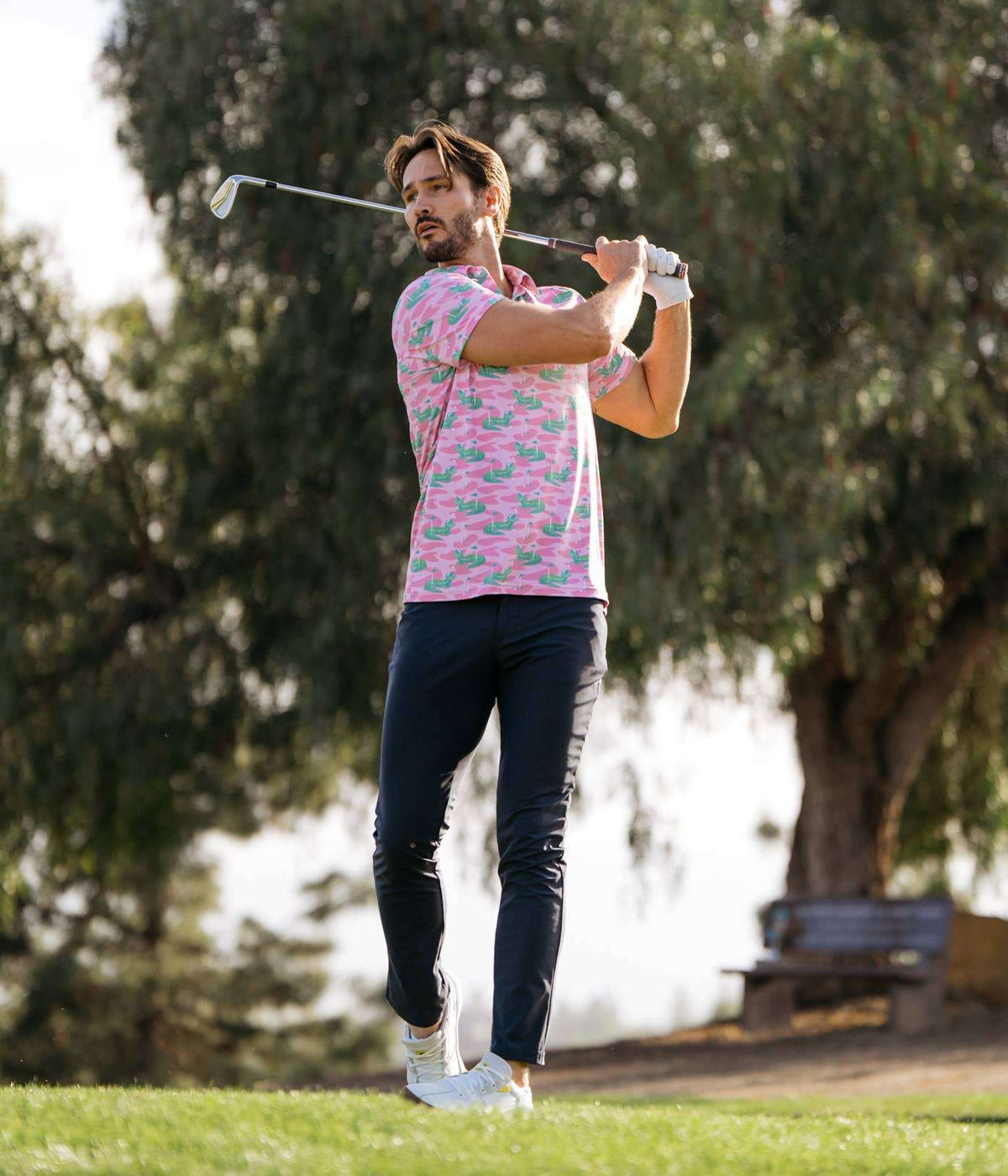 Gator Golfer Pink Men's Golf Polo - Fun Alligator Golf Shirt