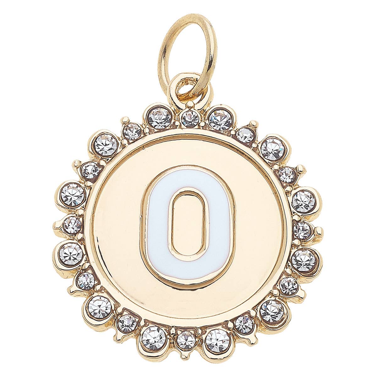 Rhinestone Letter Disc Charm in Shiny Gold