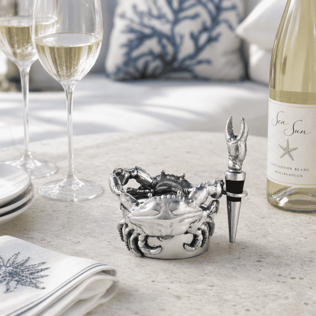 Crab Wine Caddy and Stopper Set