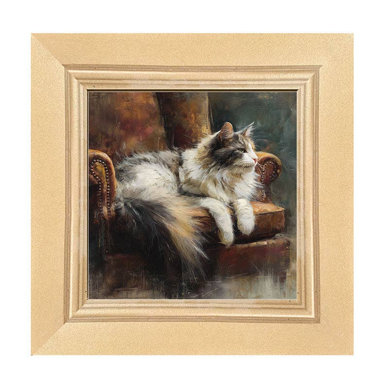 Armchair with Long Haired Cat - Square Frame