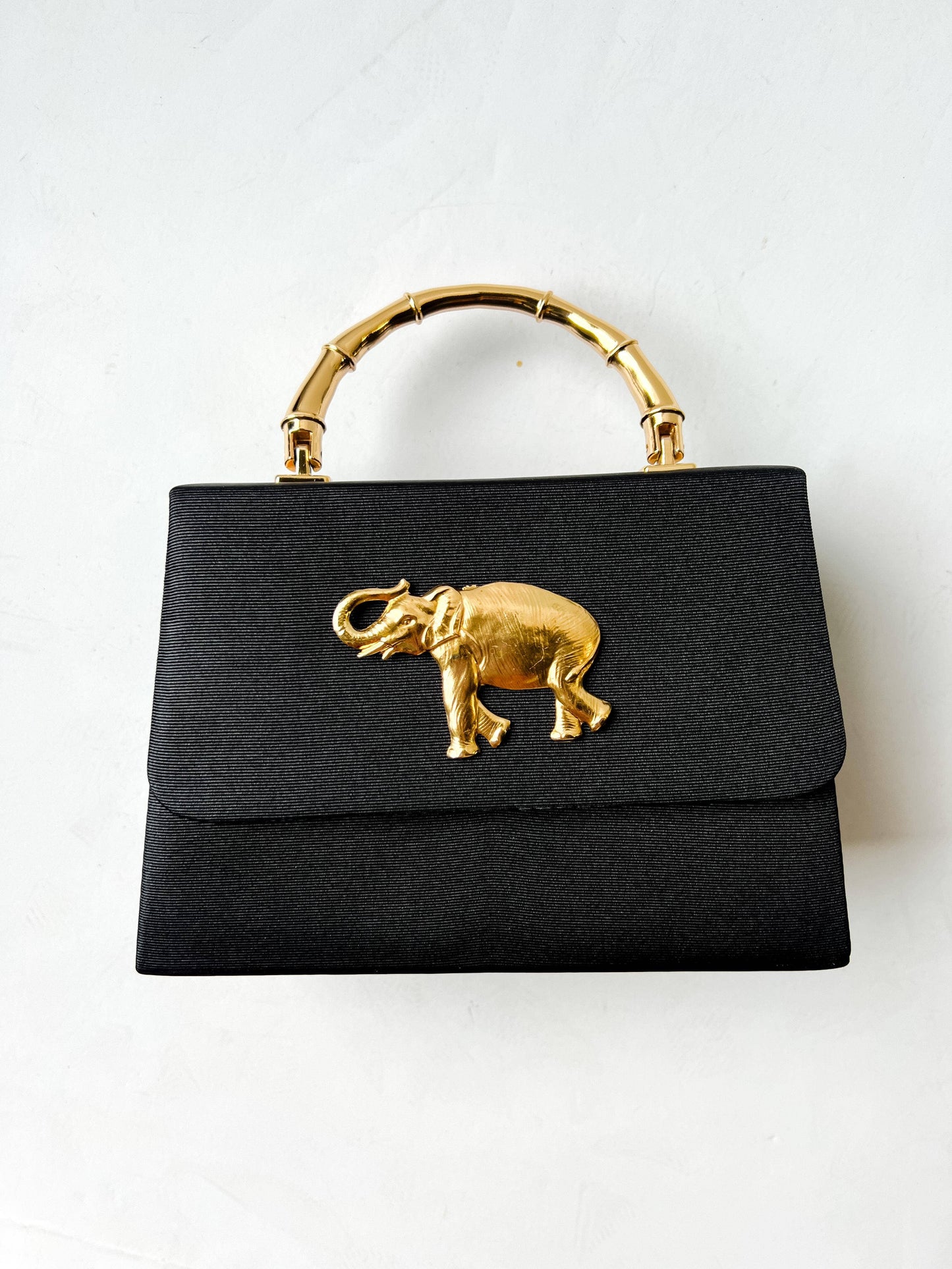 Black Faille Lulu with Gold Handle Handbag - Gold Charms- WS