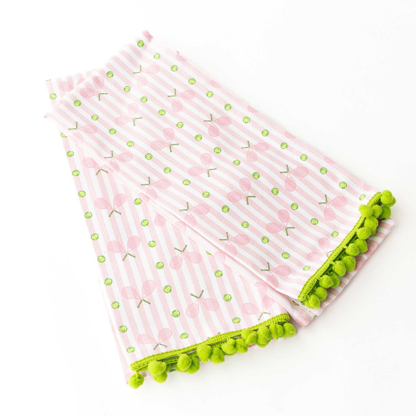 Pink Tennis Stripe Pom-Pom Cotton Towel Set