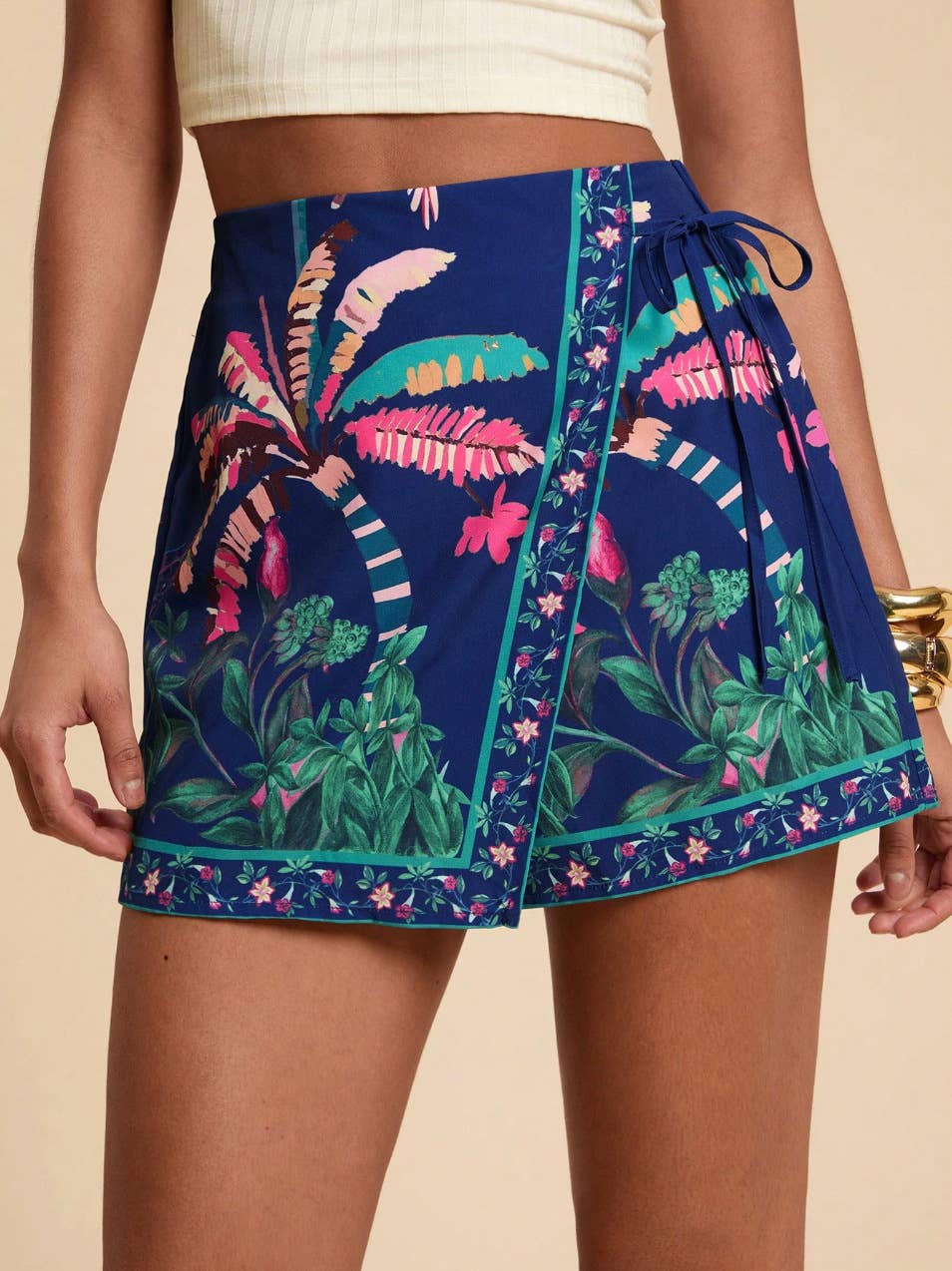 Boho Tropical Floral Casual Beach Shorts With Tie Waist