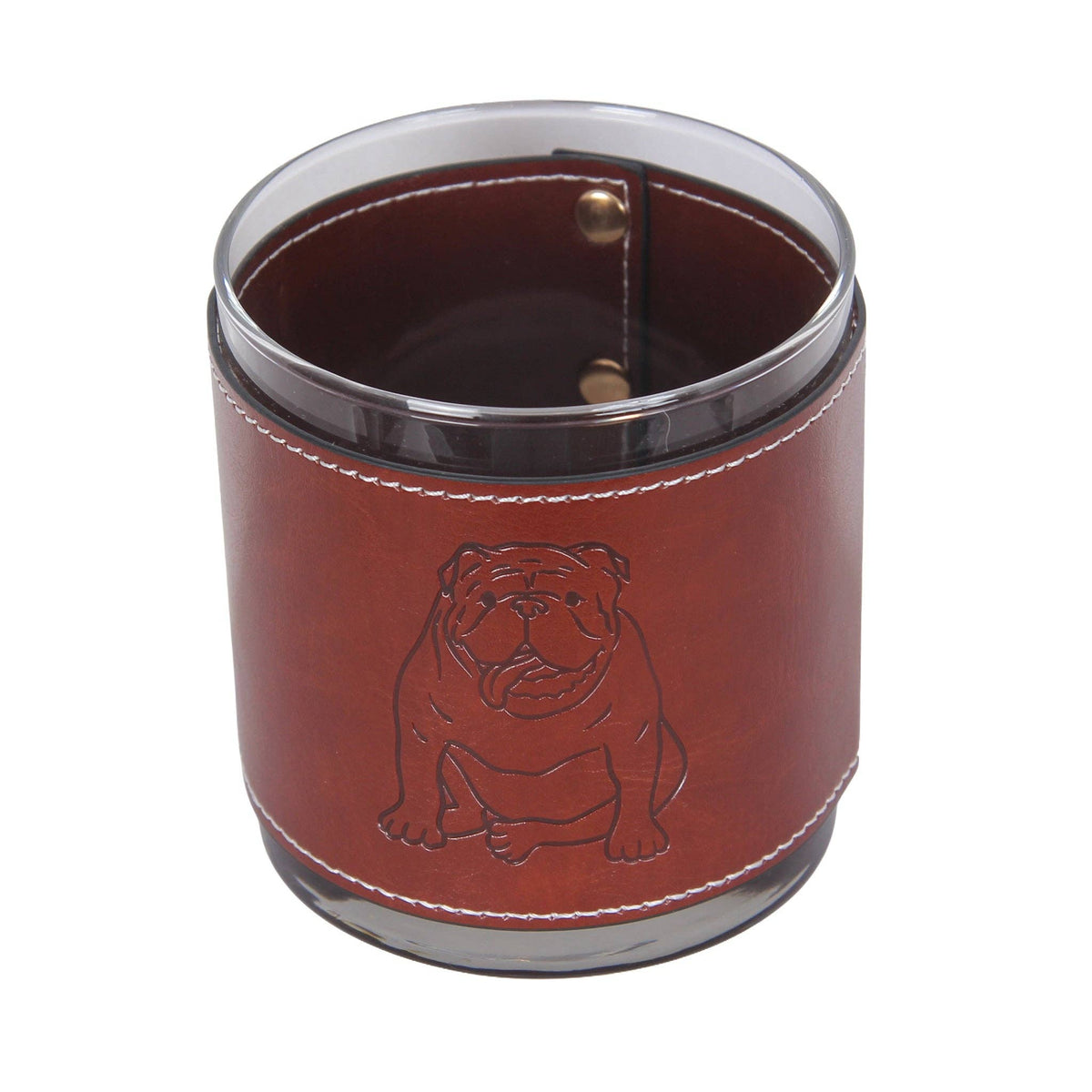 Bulldog Sitting Outline Faux Leather Rocks Glass