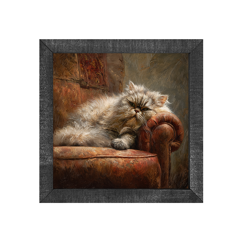 Armchair with Lounging Persian Cat - Square Box Frame