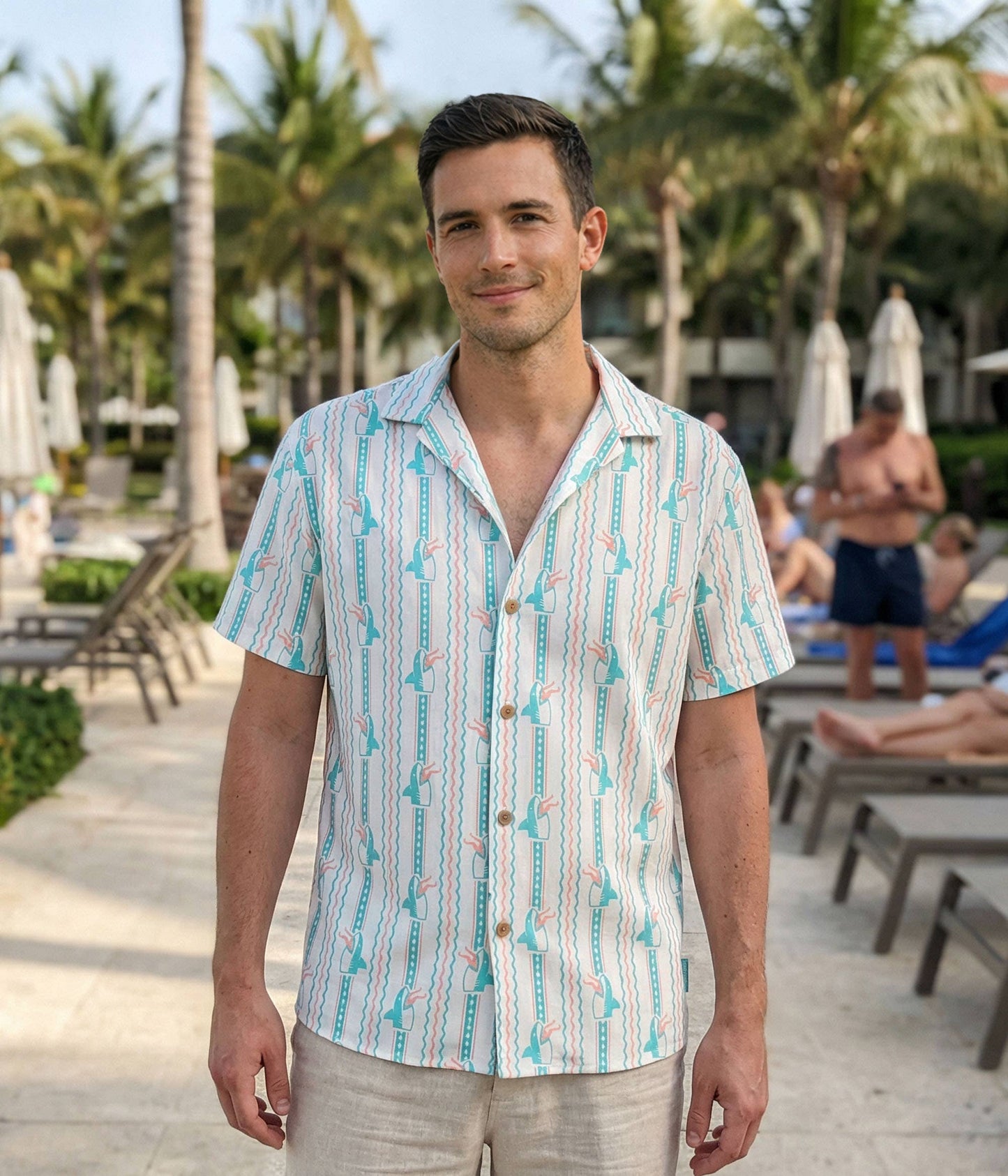 Shark Snack Linen Cabana Shirt - Men's Button Down Shirt