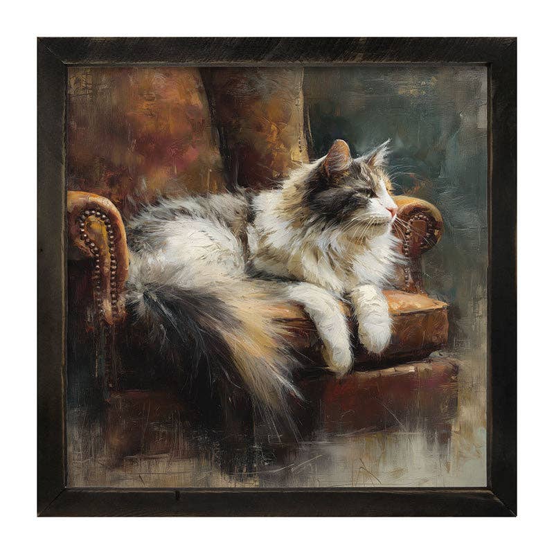 Armchair with Long Haired Cat - Square Frame
