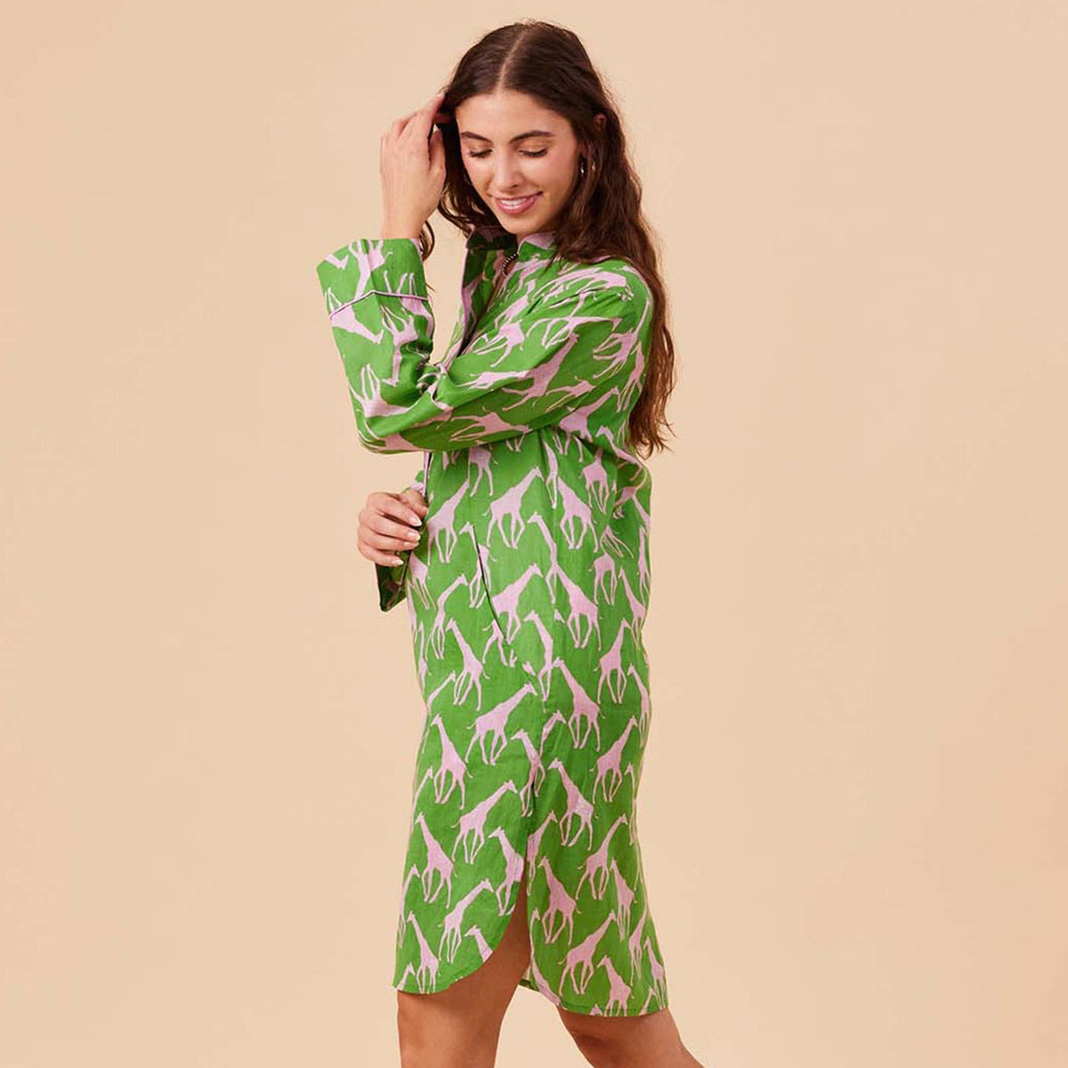 Giraffe Pink Green Cotton Night Shirt