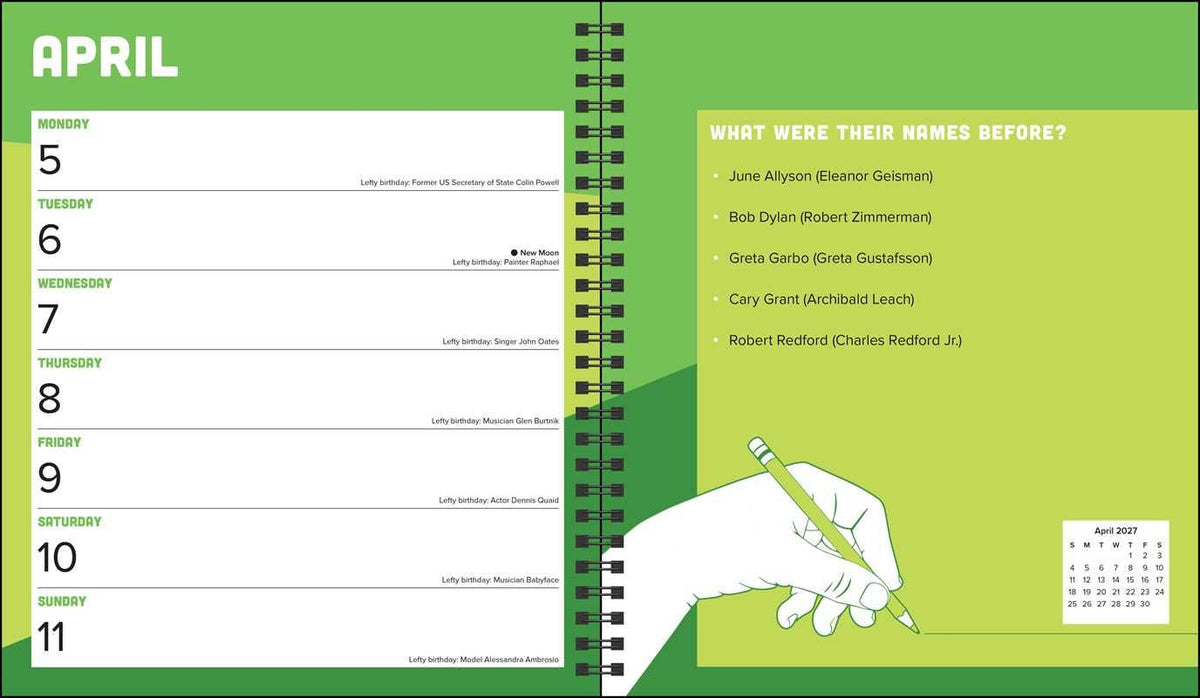 Left-Hander's 2027 Weekly Planner Calendar by Cary Koegle