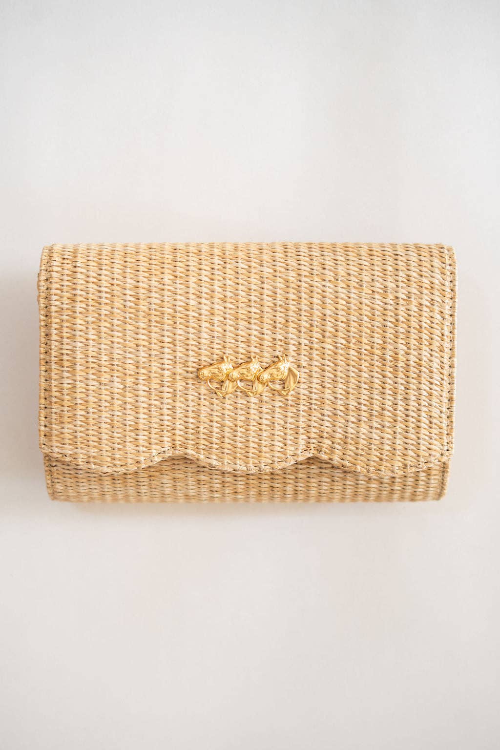 Scalloped Ruby Straw Clutch- Gold Charm - WS