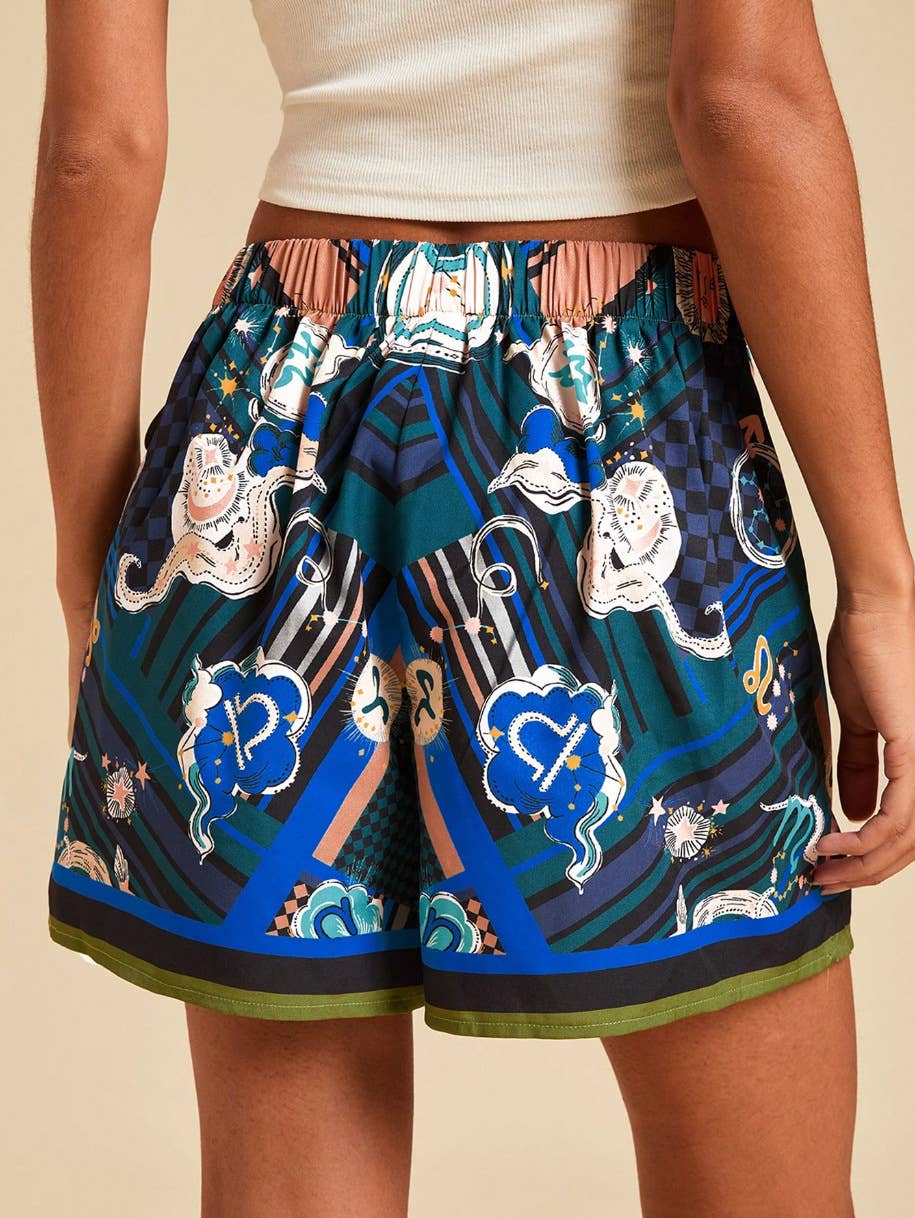 Boho Tropical Floral Casual Beach Shorts With Tie Waist