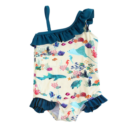 Coral Reef Ruffle Leg One Piece Girls Swimsuit