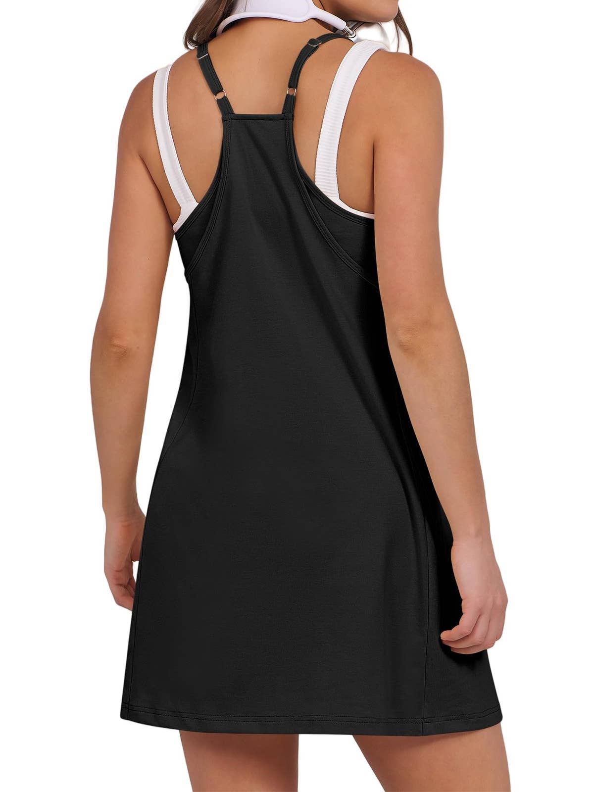 Athleisure Sleeveless Built in Romper Mini Dress in Solid
