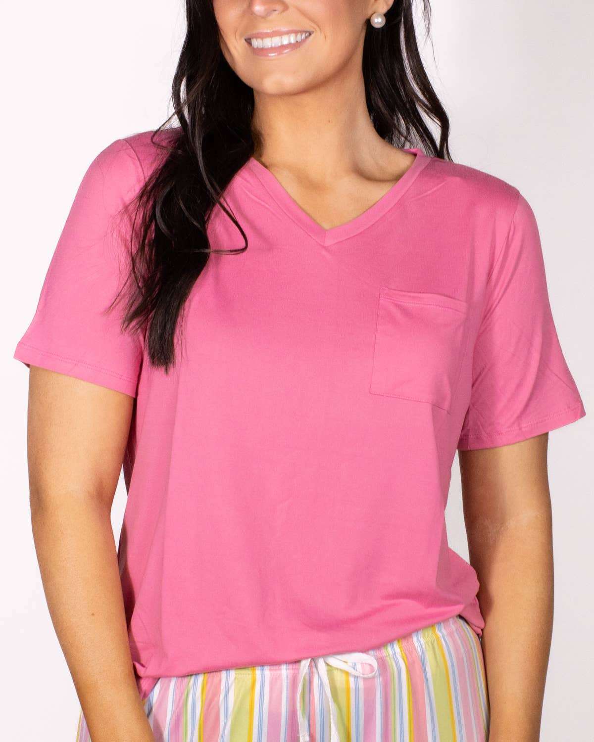 Highlands V-Neck Pocket Tee Pink