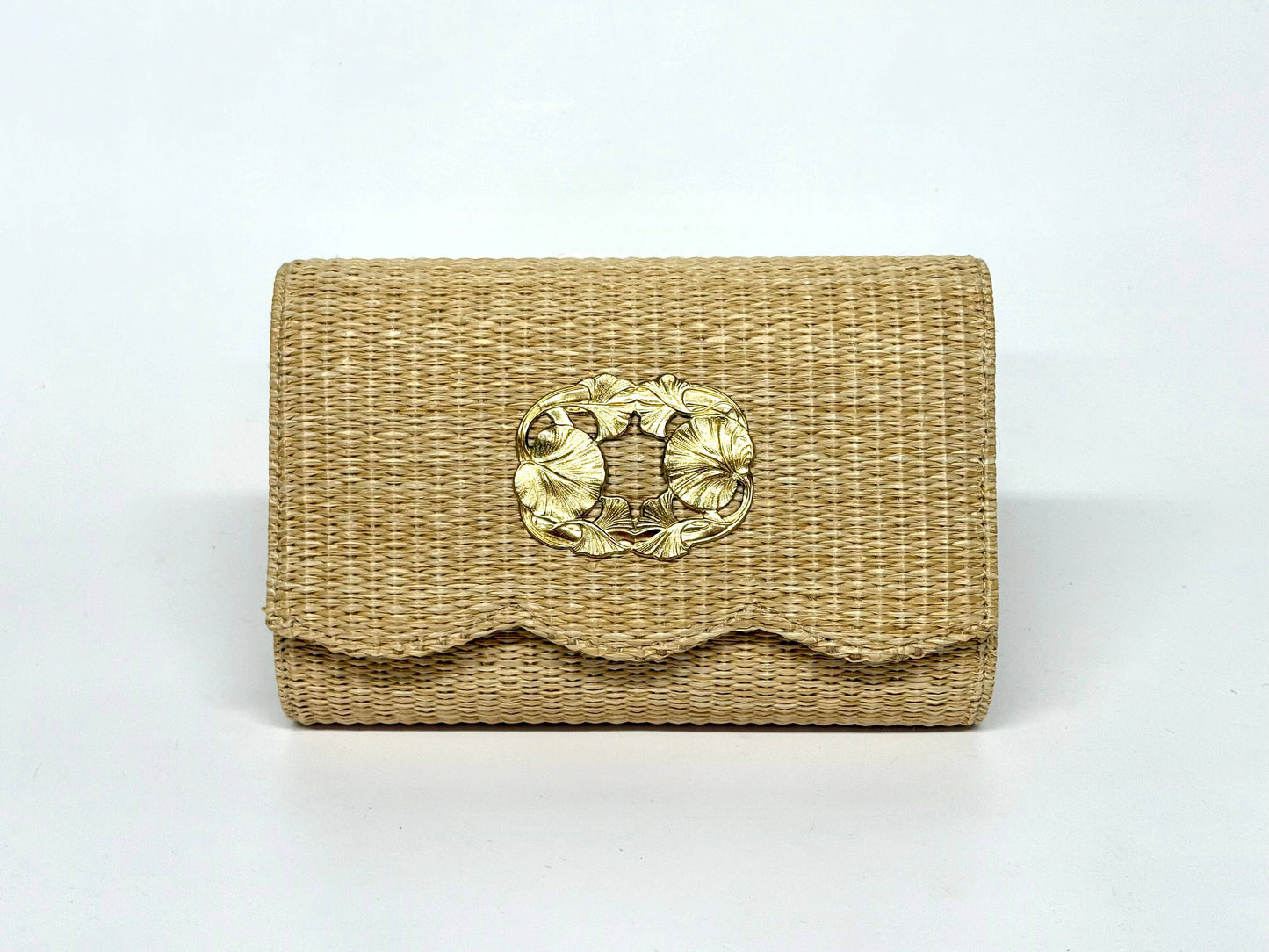Scalloped Ruby Straw Clutch- Gold Charm - WS