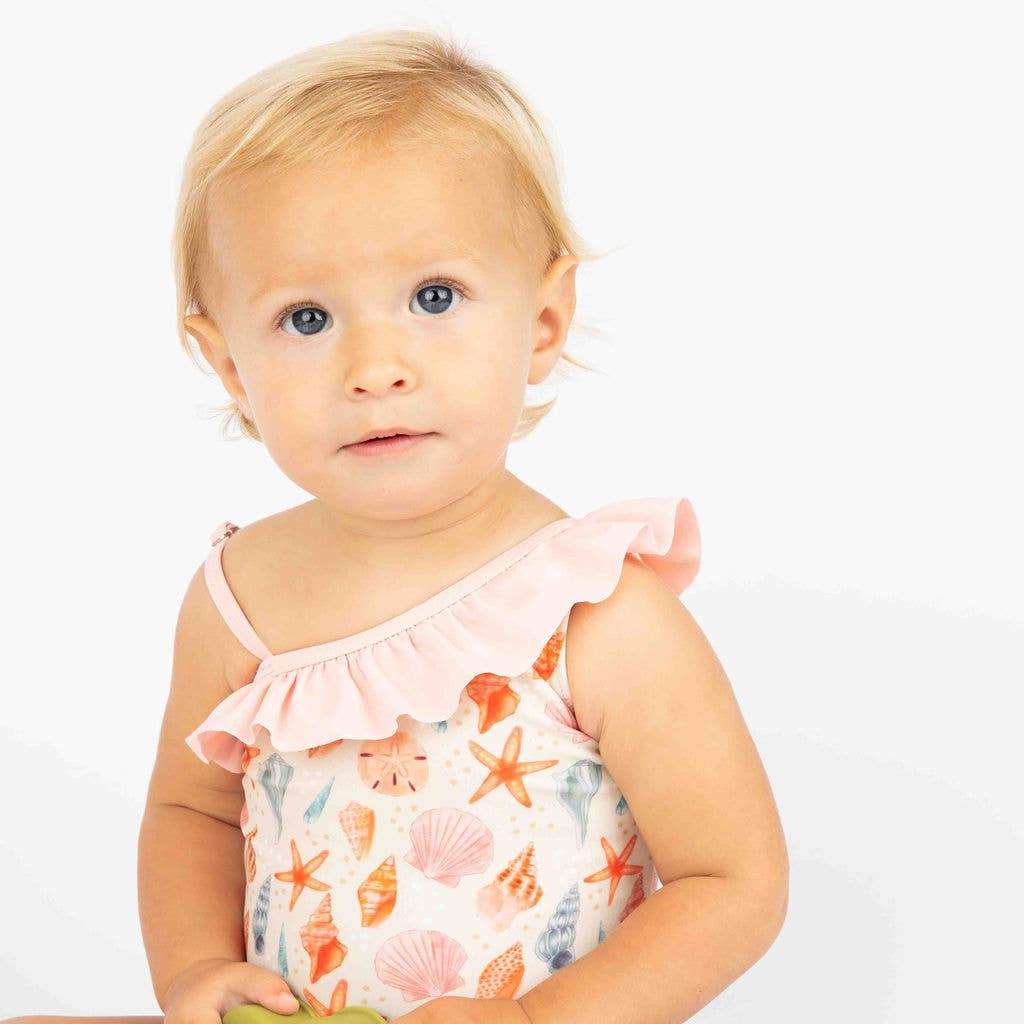 Sandy Seashells Beachy Girls Swimsuit One Piece Bathing Suit