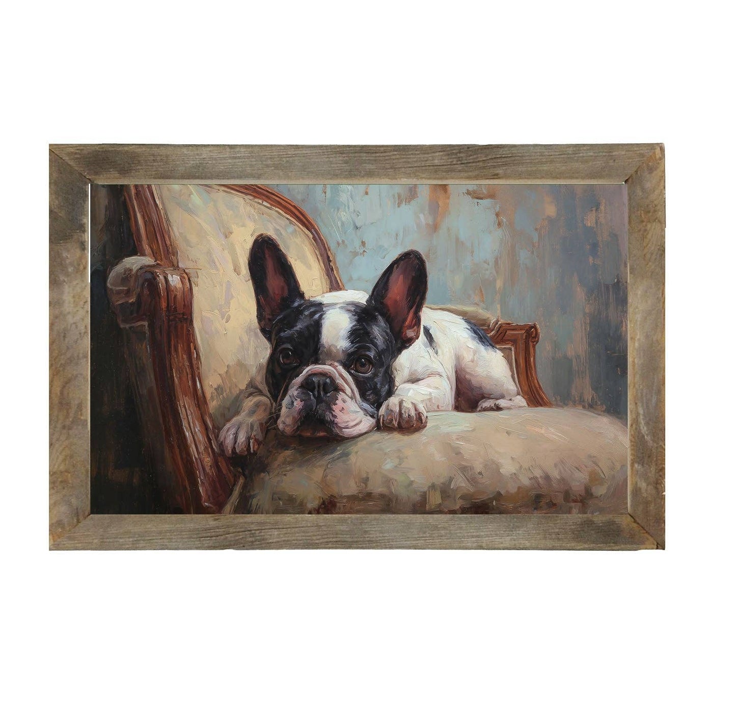 Armchair with Black and White French Bulldog - Horizontal Frame